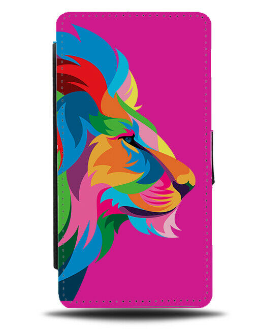 Hot Pink Colourful Lion Popart Flip Wallet Case Lions Head Mane Girly Girl H963