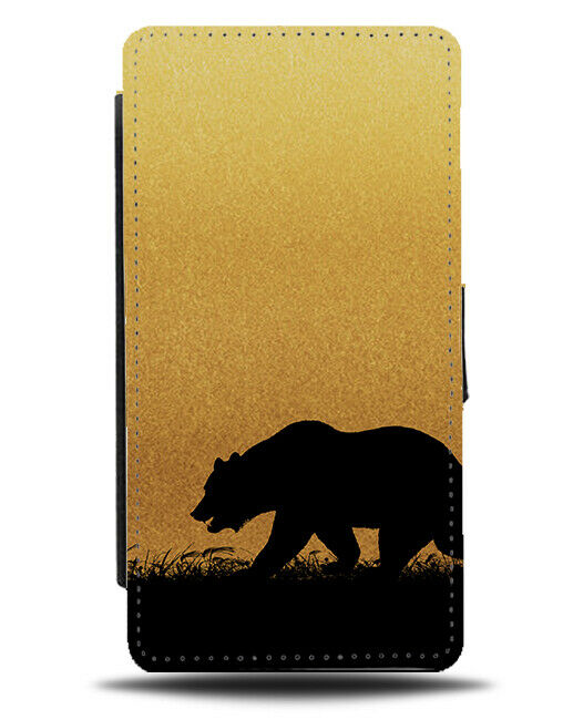 Bear Silhouette Flip Cover Wallet Phone Case Bears Gold Golden Black H981