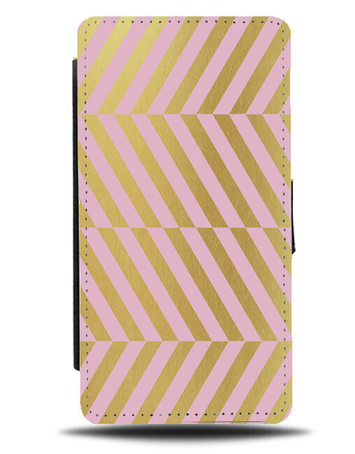 Golden and Baby Pink Stripes Flip Cover Wallet Phone Case Pattern Gold Pale C180