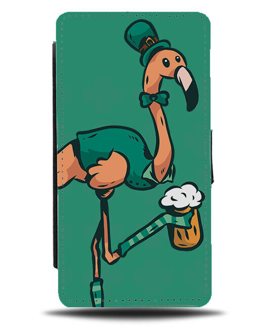 Drunk Irish Flamingo Flip Wallet Case Stein Of Beer Cartoon Flamingos Green J613