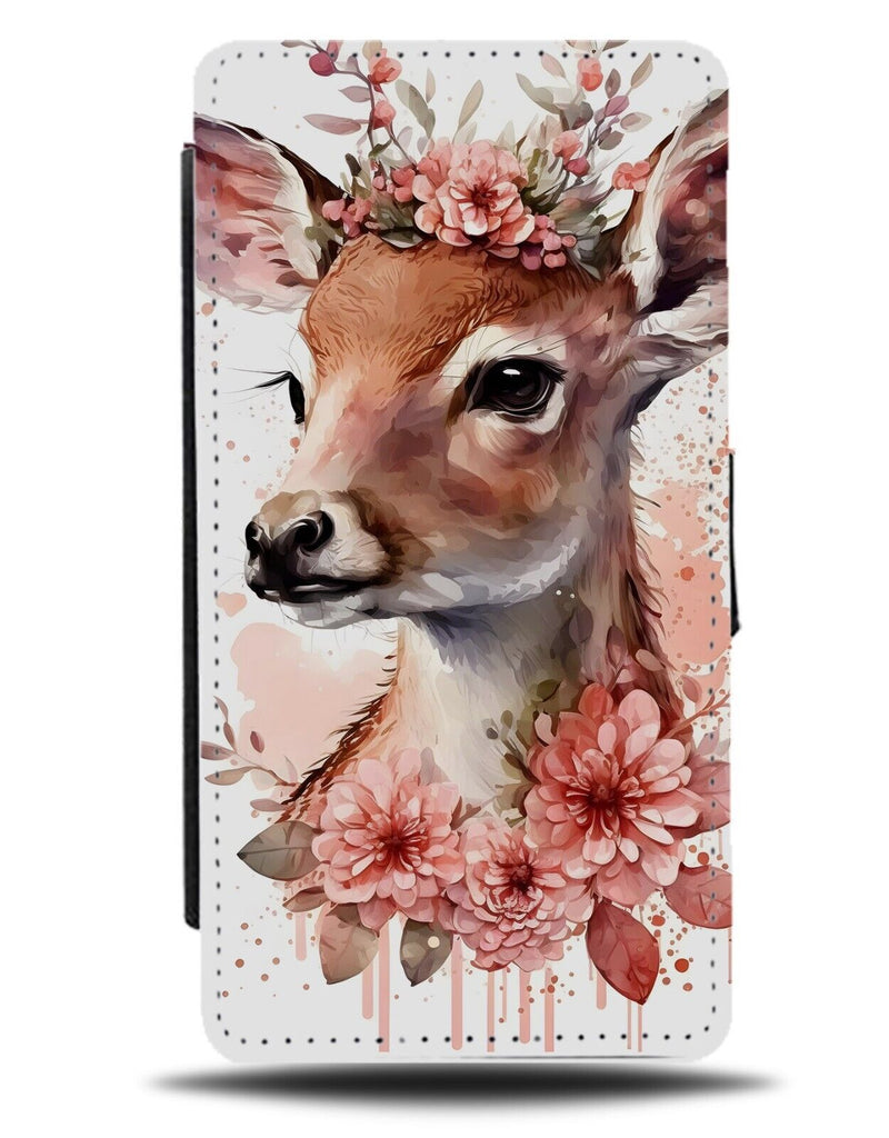 Reindeer Face In Flower Crown Flip Wallet Case Floral Boho Reindeers Bucks BD03