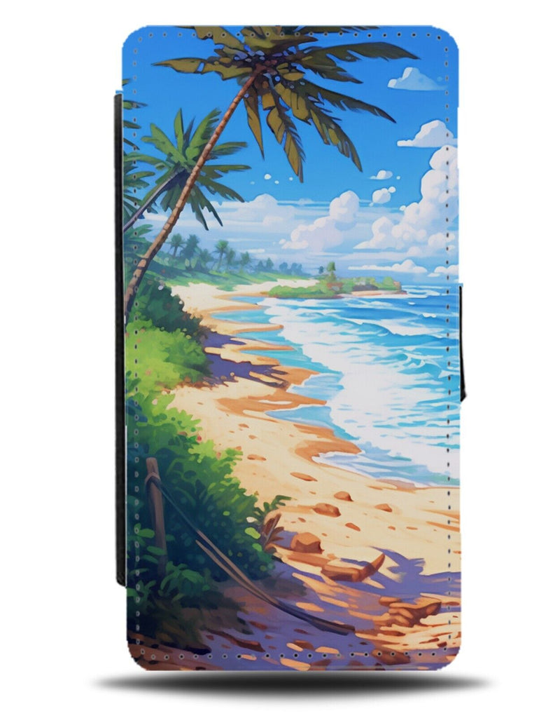 Cartoon Beachfront Flip Wallet Case Beach Paradise Sandy Coast Shore Line CG56