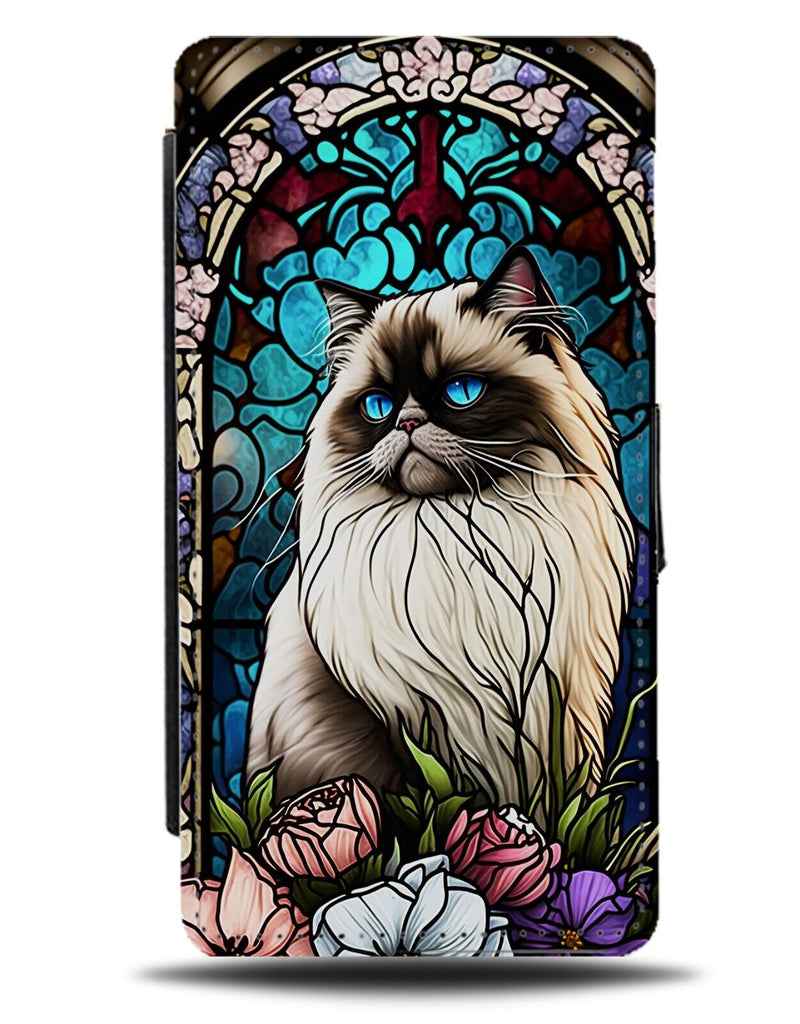Stained Glass Himalayan Cat Design Flip Wallet Case Himalayans White Cats DB86
