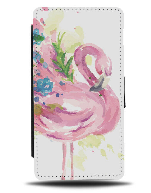 Pink Watercolour Flamingo Painting Flip Wallet Phone Case Artwork Picture E437