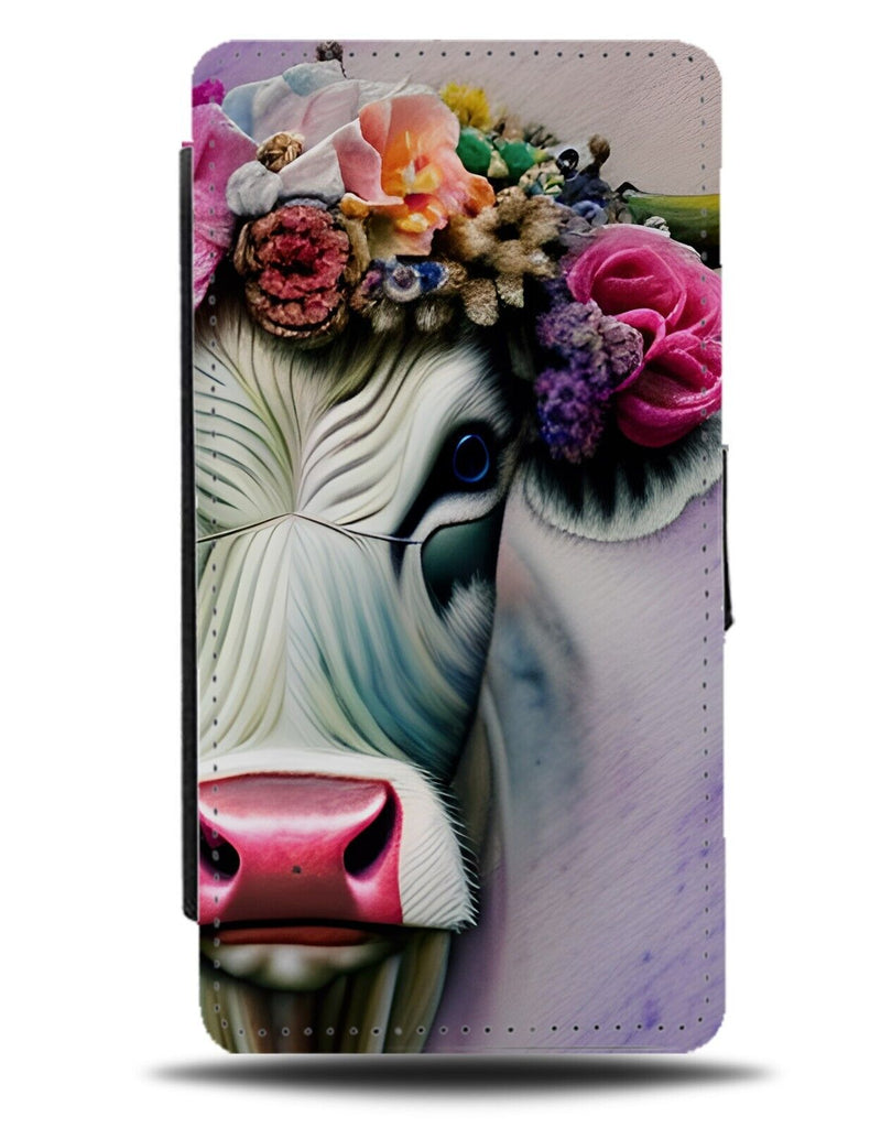 Colourful Cow Artwork Print Flip Wallet Case Painting Cows Flowers Crown AG61