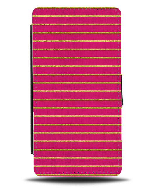 Hot Pink and Gold Striped Flip Wallet Case Stripes Stripey Design Pattern F713