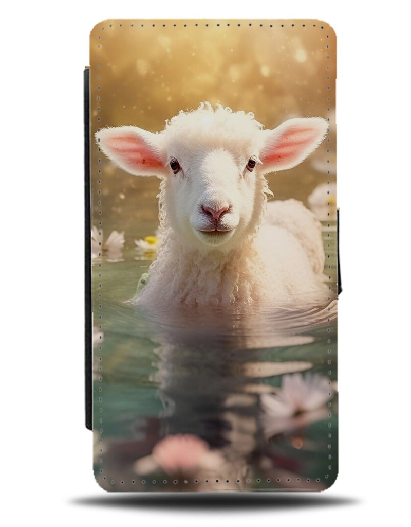 Lamb In The Water Photograph Flip Wallet Case Photo Lambs Sheep Baby Tiny CR51
