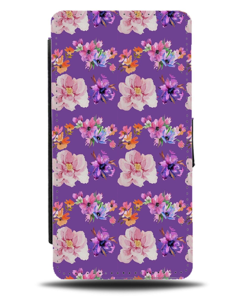 Dark Purple Floral Pattern Flip Wallet Case Wallpaper Flower Flowers Pink AN99