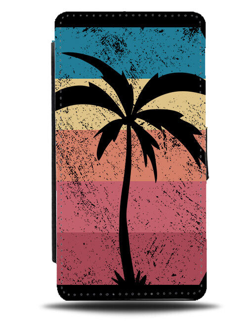 Retro Palm Tree Flip Wallet Case Colourful Paradise Cartoon Palmtree Leaves N398
