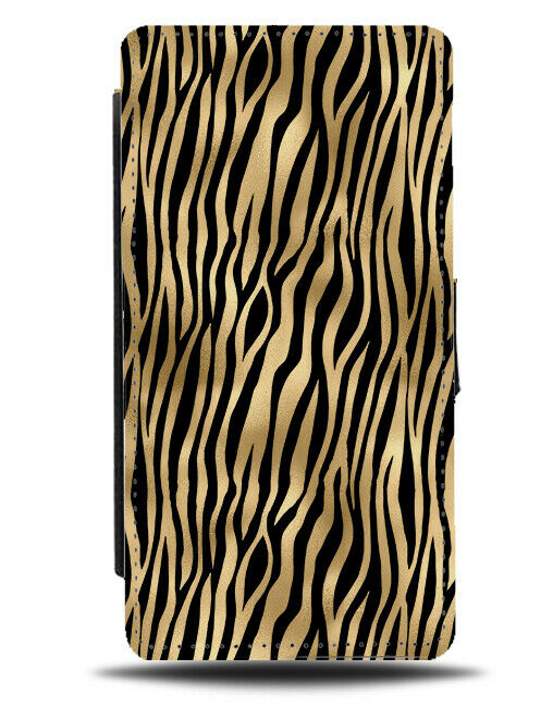 Animal Print Flip Wallet Case Black Gold Animals Safari Nature Print Zebras F651