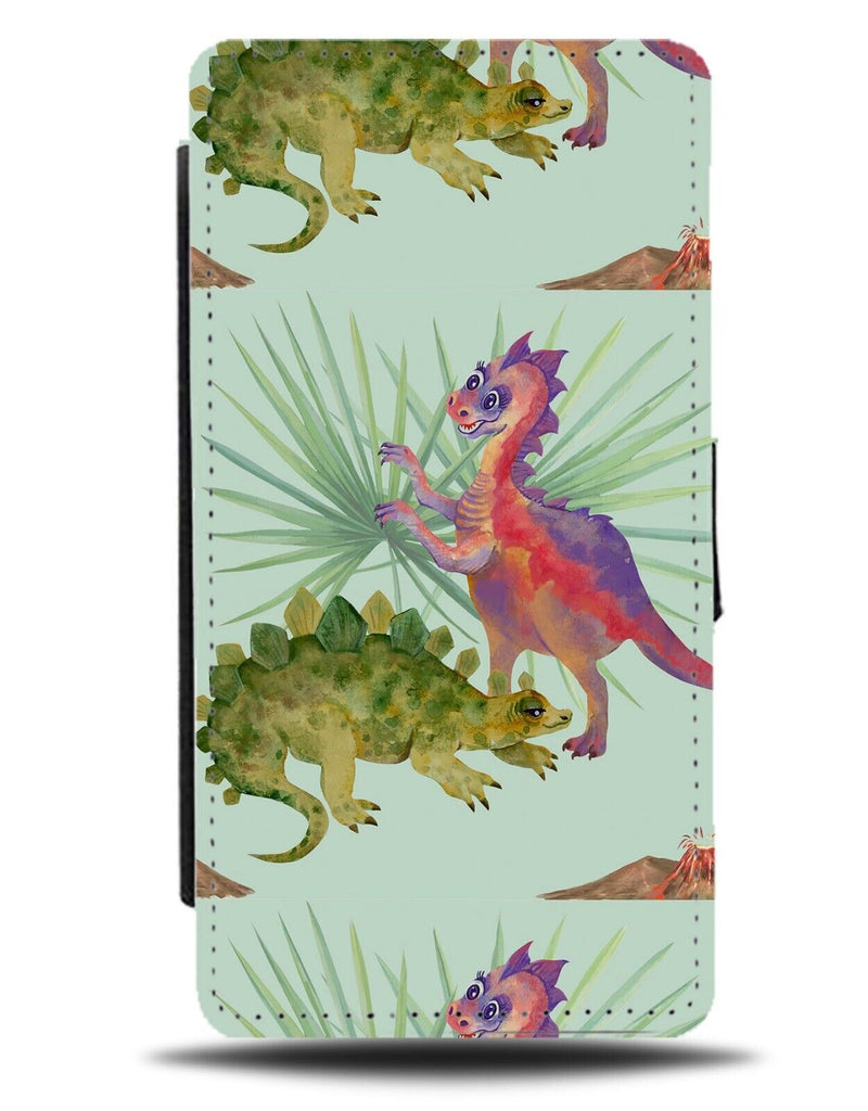 Kids Painted Dinosaur Picture Flip Wallet Case Dinosaurs Childs Childrens BF28