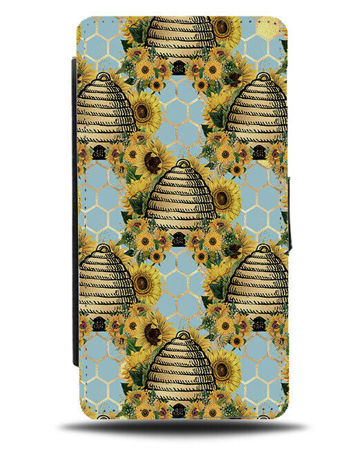 Beehive Pattern Flip Wallet Case Bees Bee House Home Sunflower Sunflowers G242