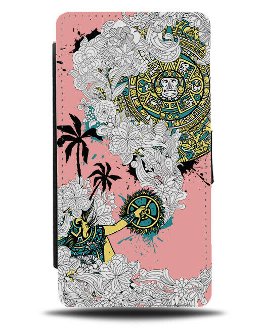 Pink Chinese Warrior Floral Flip Wallet Phone Case Samurai Japanese Shield E164