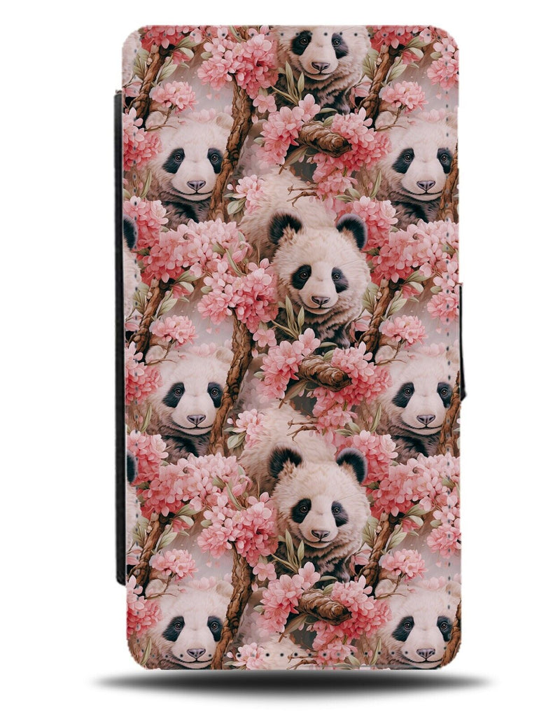 Pandas and Cherry Blossoms Leaves Flip Wallet Case Panda Blossom China CZ41