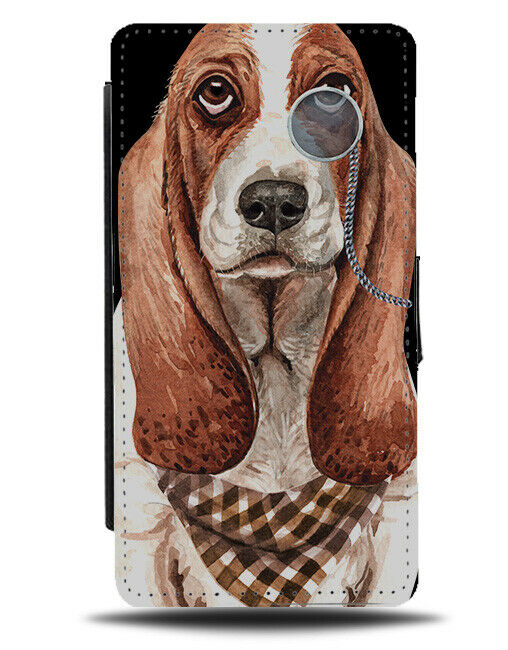 Basset Hound Flip Wallet Phone Case Monocol Banada Pet Gentleman Posh K483