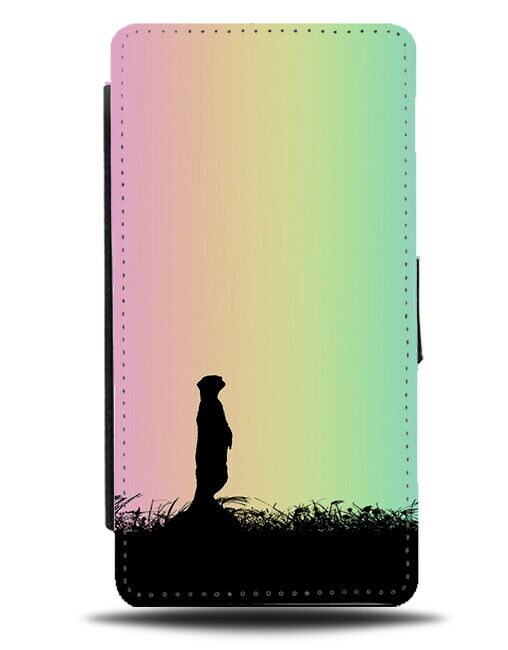 Meerkat Silhouette Flip Cover Wallet Phone Case Meerkats Rainbow Colourful i092