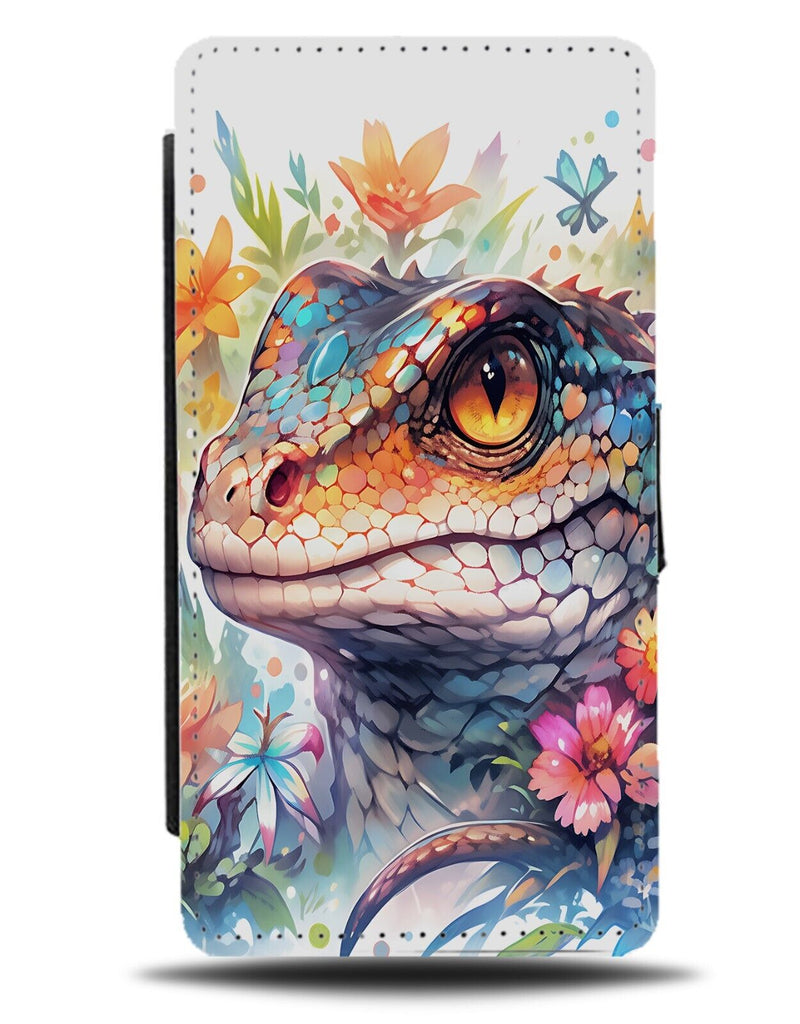 Floral Lizard Flip Wallet Case Flowers Lizards Reptiles Newt Gecko Gekko DC90