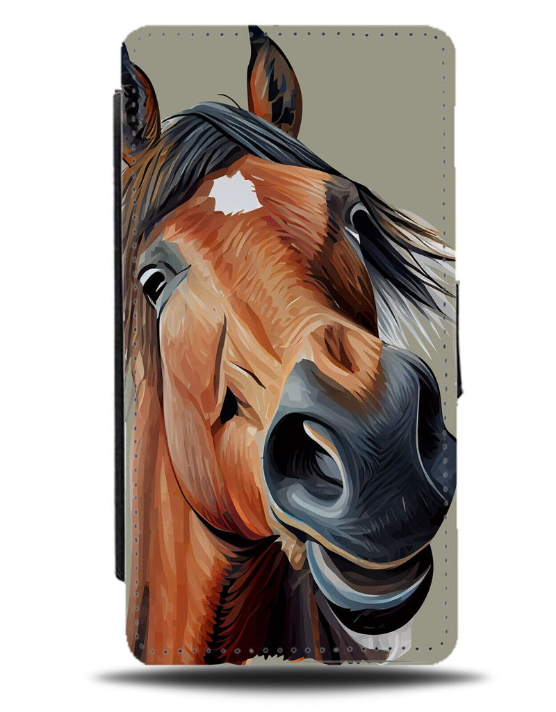 Funny Happy Horses Face Flip Wallet Case Smiling Grin Humorous Pony Novelty AT20