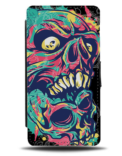 Skull Eating Skull Flip Wallet Phone Case Weird Trippy Colourful Graffiti E329