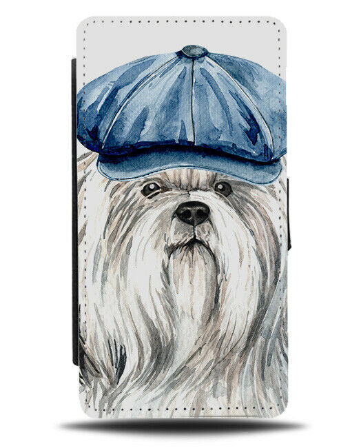 Shih Tzu Flip Wallet Phone Case Dog Dogs Cockney Hat Funny Flat Cap Shitzu K608