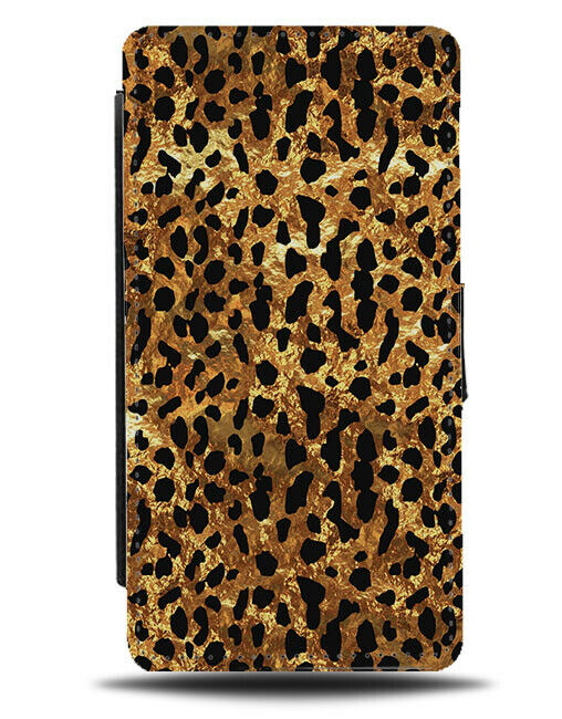 Golden Cheetah Print Flip Wallet Case Leopard Pattern Skin Pattern Design E861