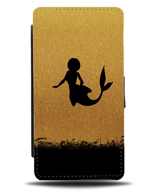 Mermaid Silhouette Flip Cover Wallet Phone Case Mermaids Gold Golden H999