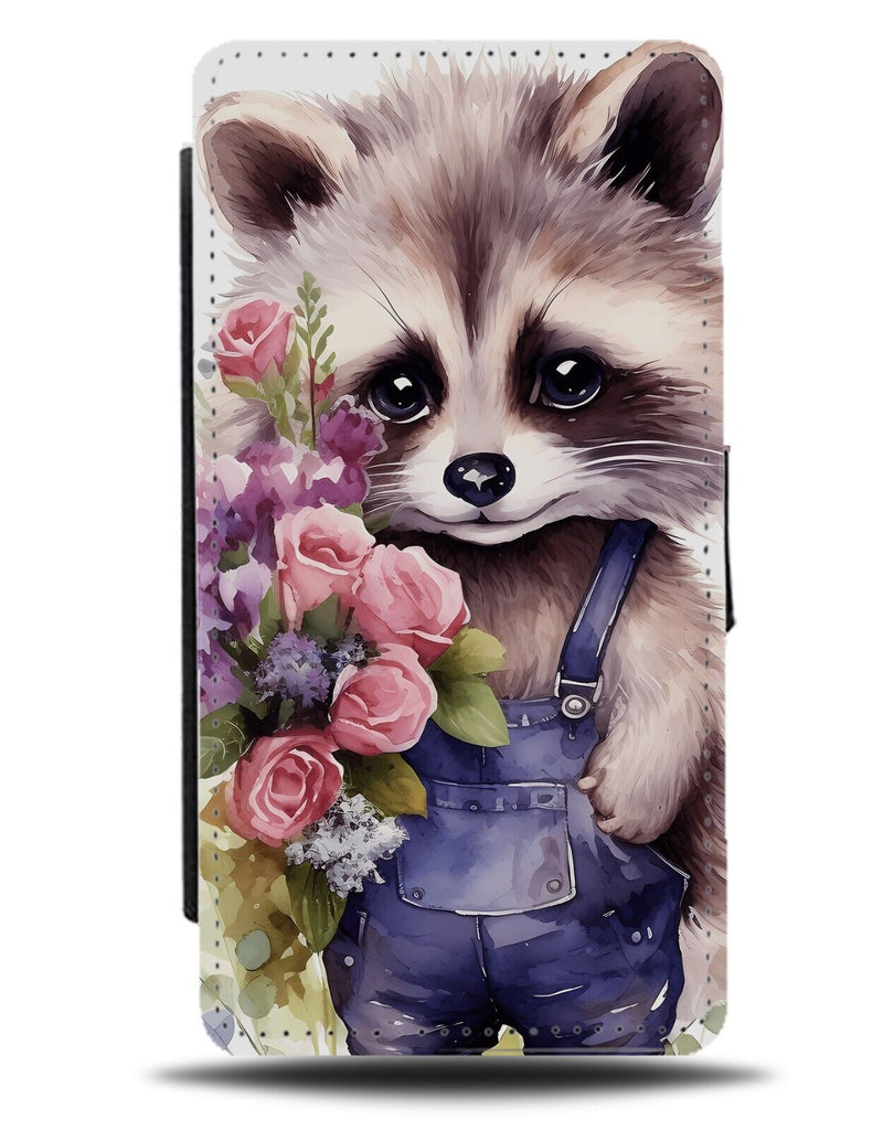 Cute Raccoon Farmer Flip Wallet Case Flowers Raccoons Overalls Overall Eyes DE39