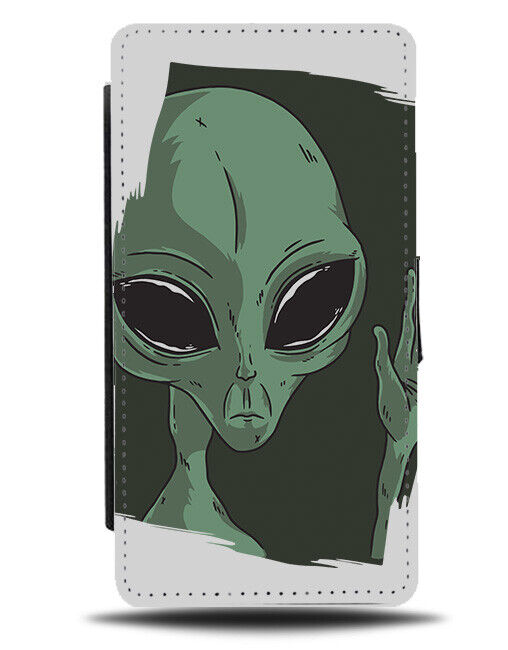 Stylish Waving Alien Face Flip Wallet Case Aliens Green Space Hand Hands i943