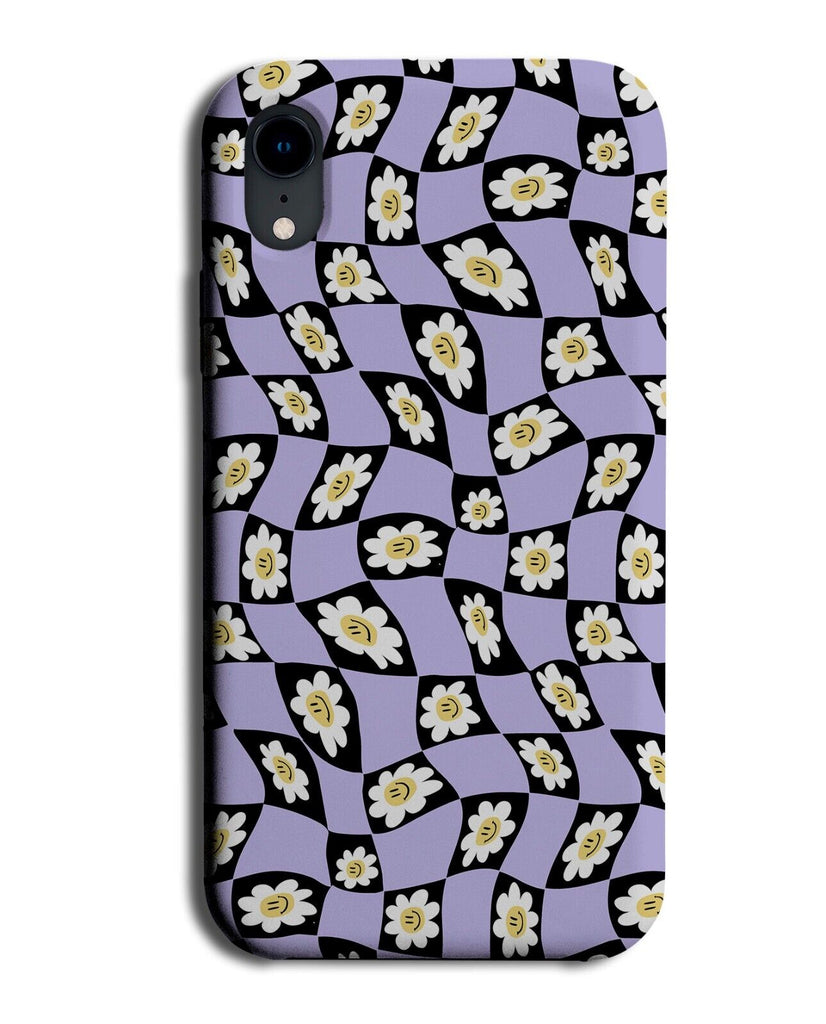 Checkered Smiley Faces Phone Case Cover Daisies Cartoon Smile Black Purple P573