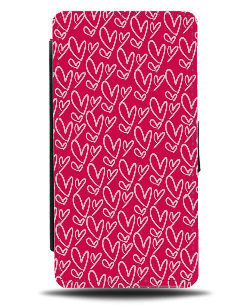 Hot Pink Love Heart Doodles Flip Wallet Case Doodle Shapes Handdrawn Grunge CF66