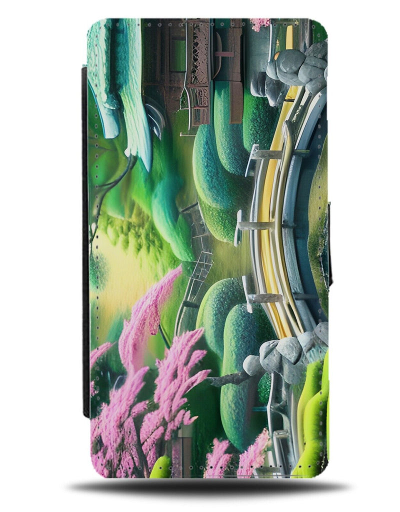 Japanese Bridge Flip Wallet Case Gardens Japan Bridges Arch Cherry Blossoms AU58