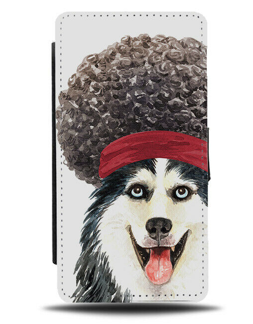 Funny Siberian Husky Afro Flip Wallet Case Wig Big 70s 80s Hair Painting K755
