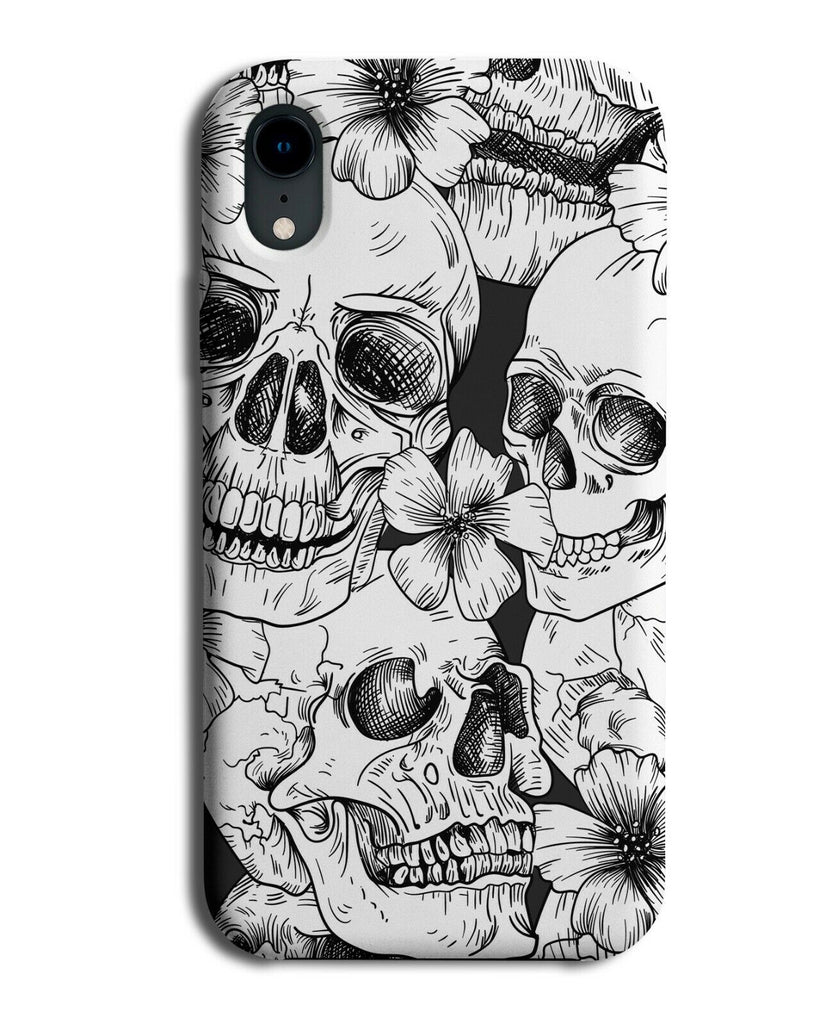 Black and White Skull & Flowers Phone Case Cover | Floral Flowery Skeleton E622