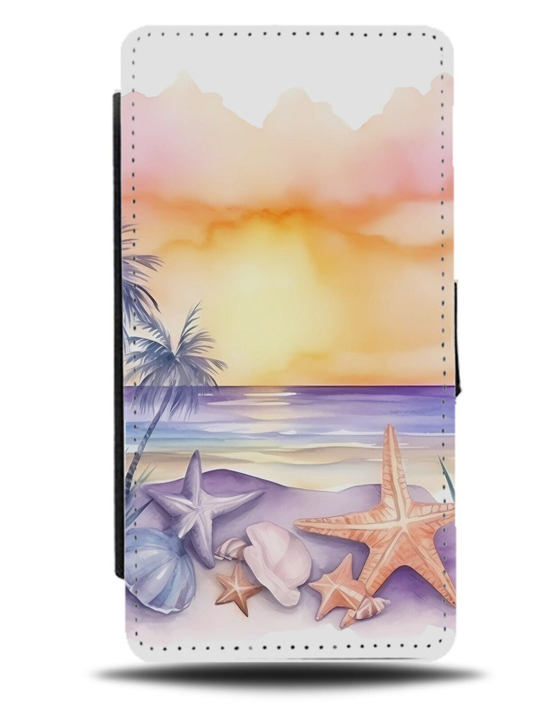 Summer Beach Watercolour Flip Wallet Case Beaches Sand Sunset Over Ocean CQ89