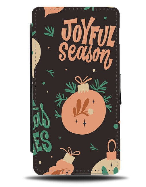 Joyful Season Christmas Flip Wallet Case Baubles Bauble Tree Decorations N708