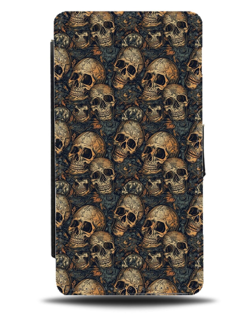 Old Fashioned Skeleton Heads Design Flip Wallet Case Skulls Rustic Style CA36