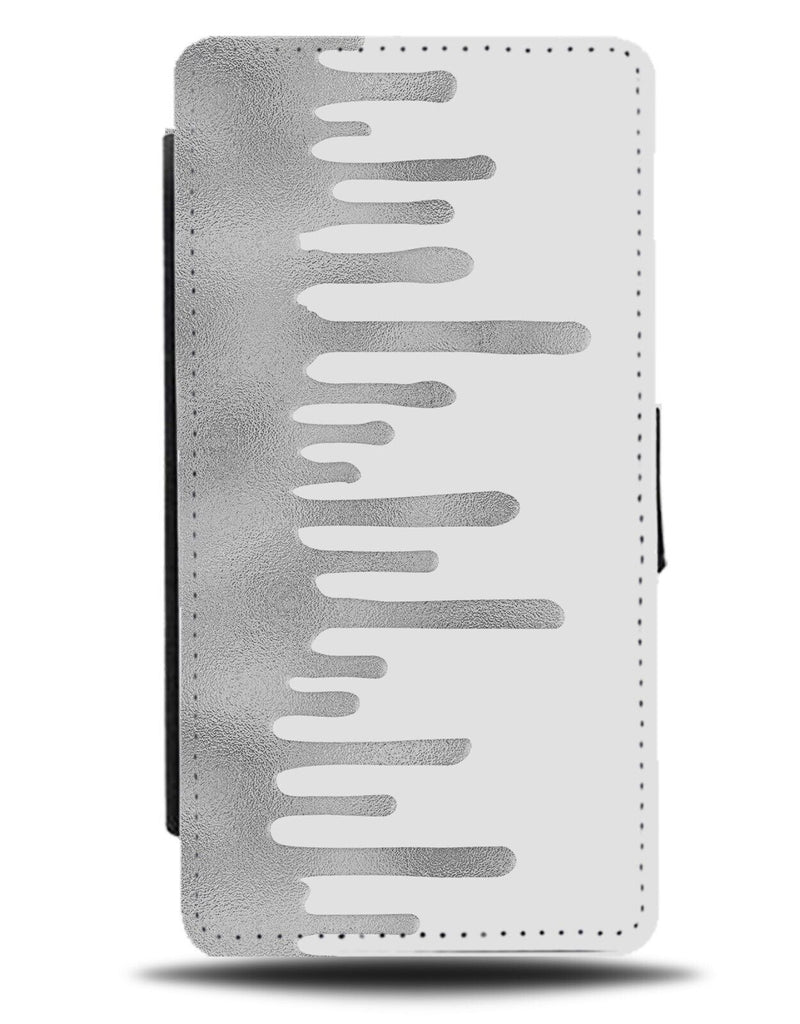 Dripping Silver Paint Design Flip Wallet Case Silvery Drips Style Melting CQ24