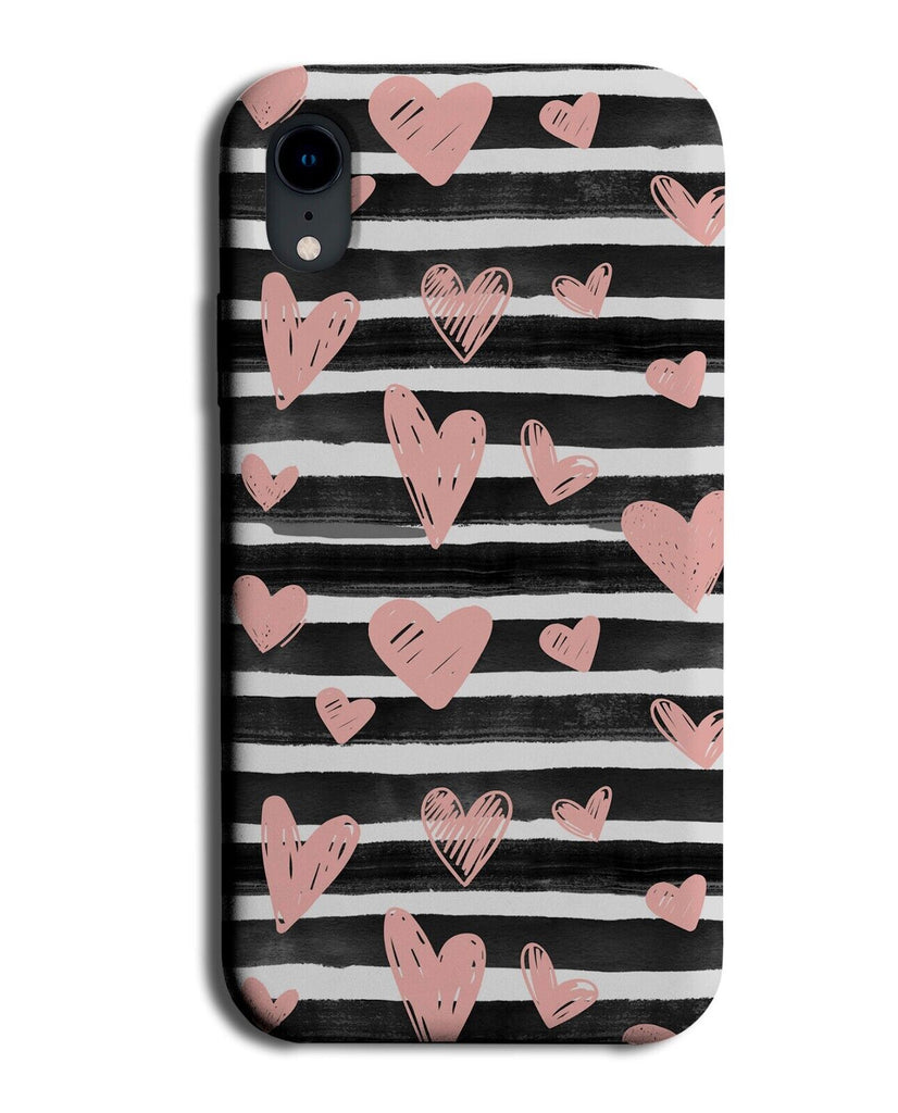 Rose Gold Coloured Love Heart Shapes Phone Case Cover Stripey Pattern P262G