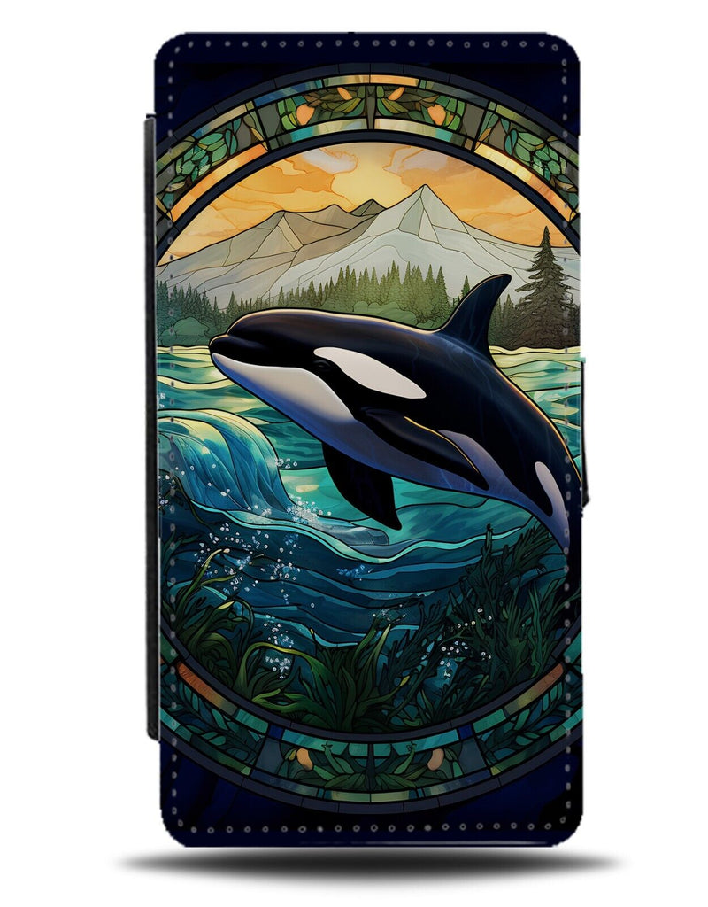 Killer Whale Emblem Design Flip Wallet Case Logo Badge Orca Orcas Whales DF95