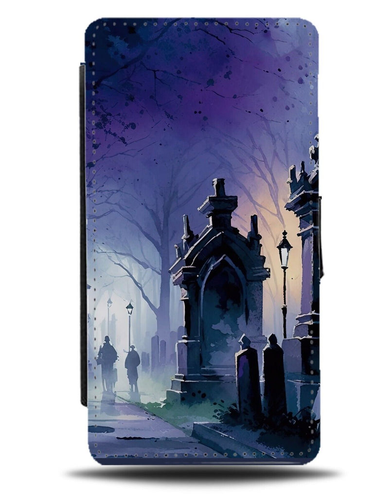 Halloween Graveyard Flip Wallet Case Haunted Haunting Graveyards Cemetery BE04
