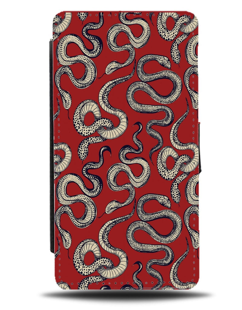 Red Rose Snakes Pattern Flip Wallet Case Snake Reptiles Snakey Viper Pet CM52
