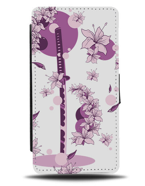 Lilac Purple Flowers and Sword Flip Wallet Phone Case Lily Tulip Anime E333