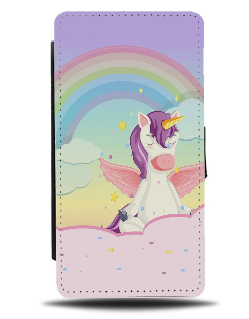 Funny Meditating Unicorn On Rainbow Flip Wallet Case Yoga Meditate Novelty CS69