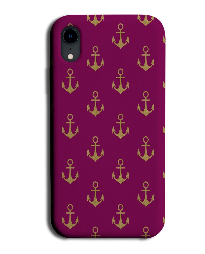 Marroon Red And Gold Anchor Pattern Phone Case Cover Anchors Sailor Golden Q487F
