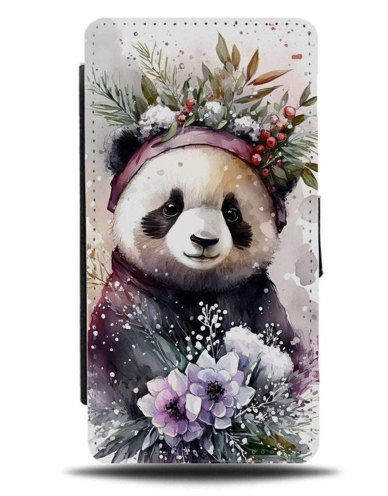 Panda Bride Flip Wallet Case Funny Girl Girls Pandas Face With Flowers And AY08