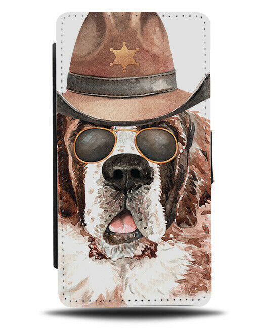 St Bernard Flip Wallet Phone Case Dog Dogs Pet Cowboy Hat Sheriff Face K619