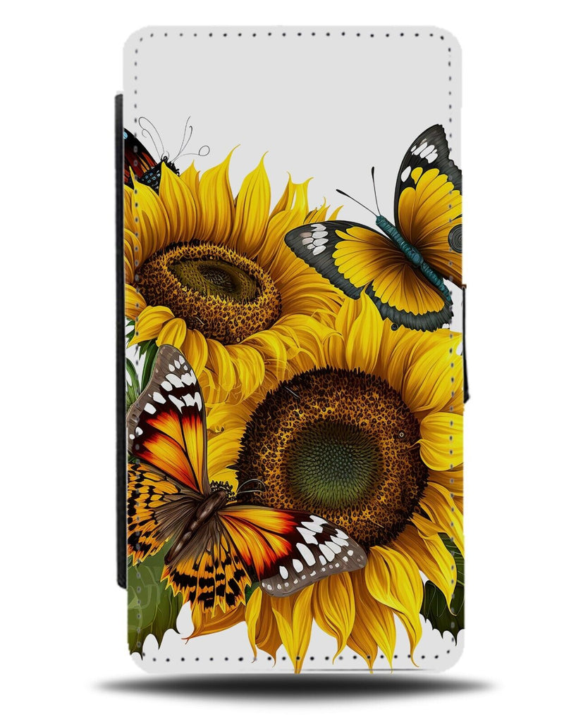 Summer Flowers Flip Wallet Case Sunflowers Butterflies Yellow Flower Gift BD29