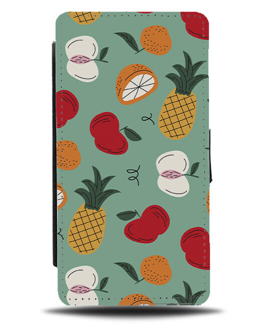 Retro Cartoon Fruit Pattern Flip Wallet Case Pineapple Abstract Fruits E596