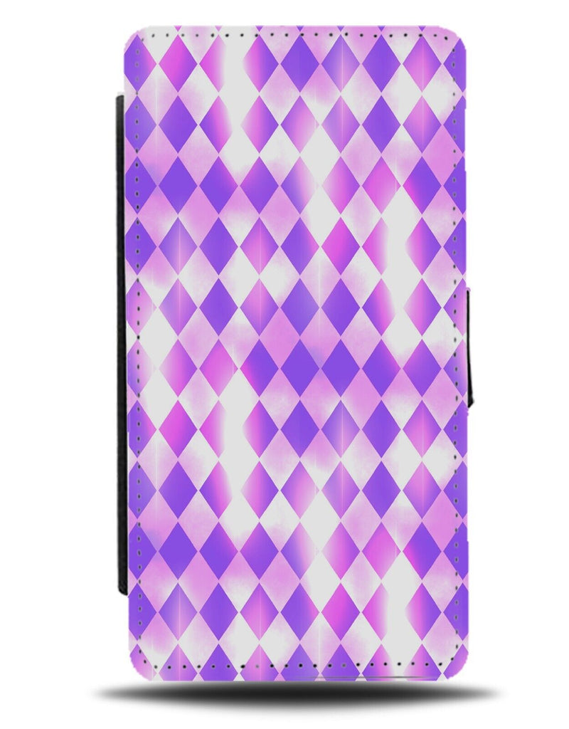 Purple and White Diamond Pattern Flip Wallet Case Chequered Chequers Lilac CW20