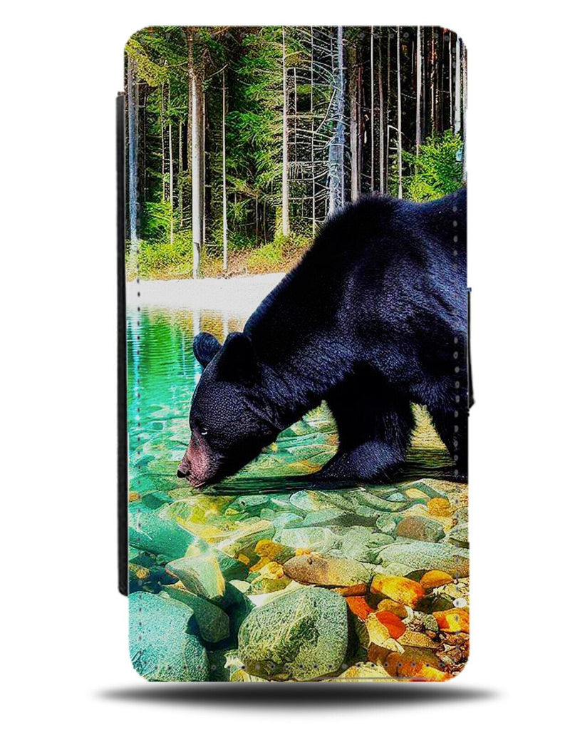 Black Bear Flip Wallet Case Bears Watering Hole Woods American European CZ18
